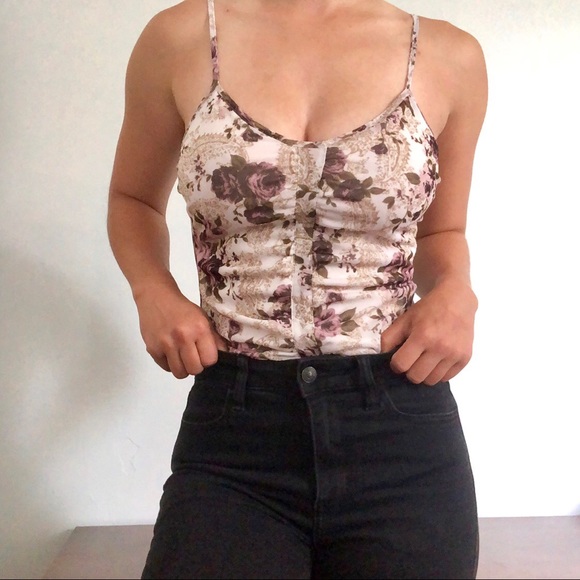 Nude rose printed tank with sheer back - Picture 4 of 4